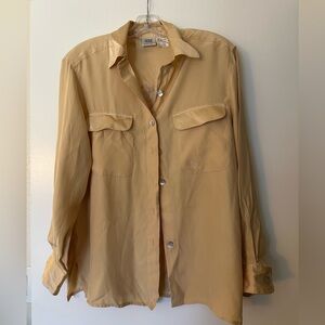 Vintage Madeleine Golden Yellow Silk Button Down Shirt Embroidered Size 38/10